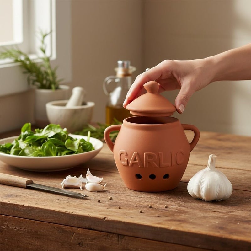 Dexam 17851023 Terracotta Garlic Keeper, Ceramic,12.75cm x 10cm, White - Image 3