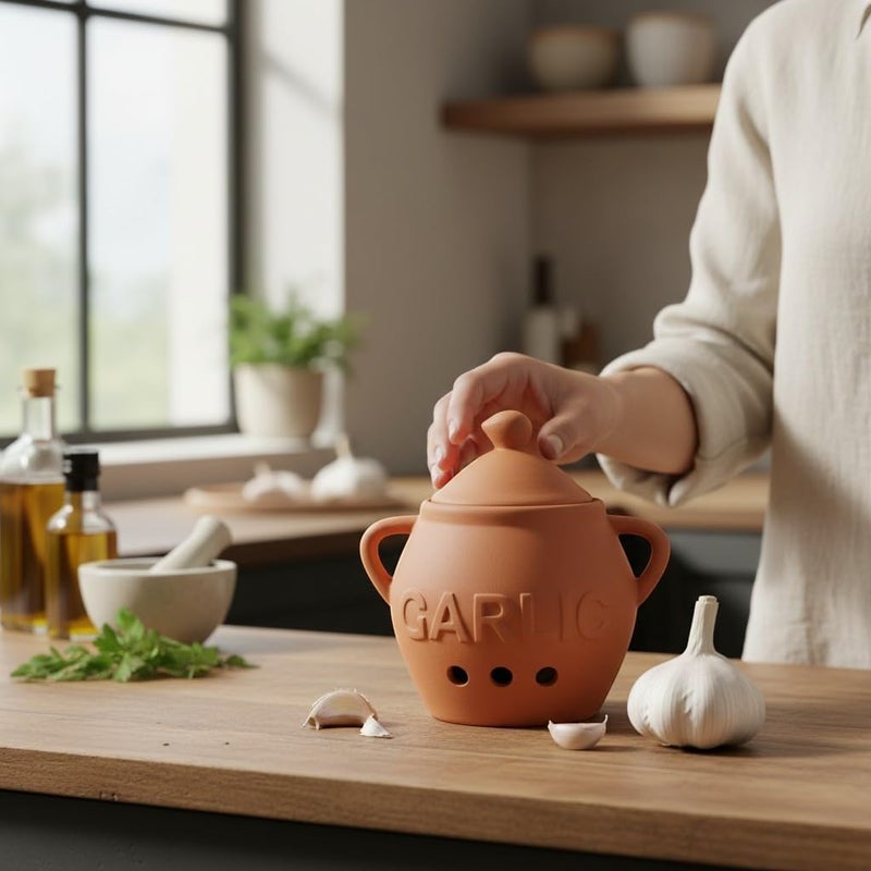 Dexam 17851023 Terracotta Garlic Keeper, Ceramic,12.75cm x 10cm, White - Image 2