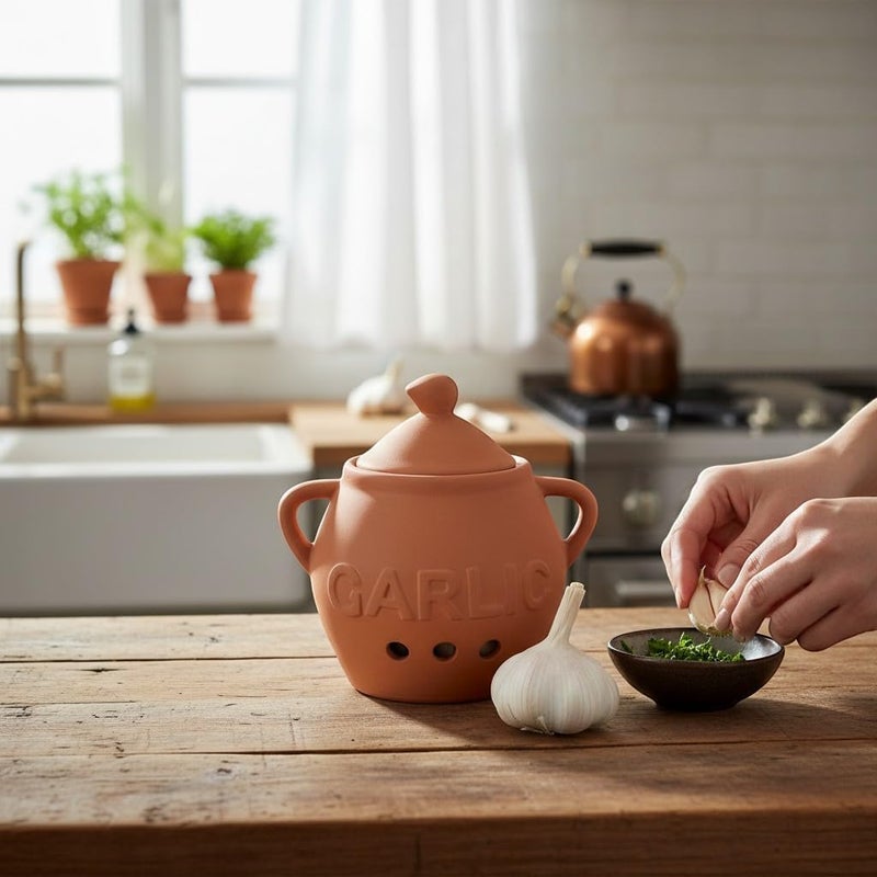 Dexam 17851023 Terracotta Garlic Keeper, Ceramic,12.75cm x 10cm, White - Image 4