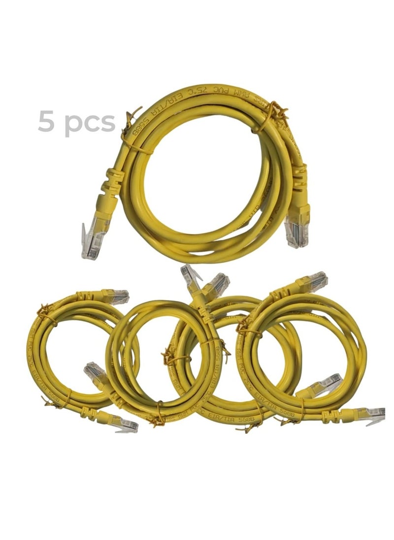 Generic 5 units CAT5E IP Phone/Lan Network Patch Cord 7 Ft UTP 8 Wire Full Straight-Through Cable Yellow Supports 10/100/1000 Ethernet Length 2M  - Image 1