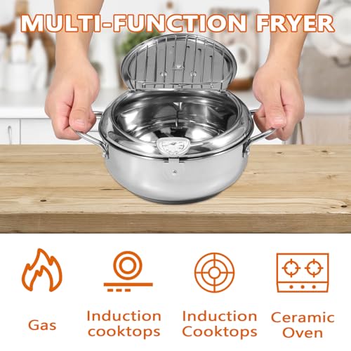 Abizarch 8.2 Inch Deep Fryer Pot with Strainer Basket and Thermometer,Stainless Steel Deep Frying Pot with Handle, Janpanese Style Oil Mini Fryer Dishwasher Safe for Fish Shrimp Chicken, 2.2L - Image 4