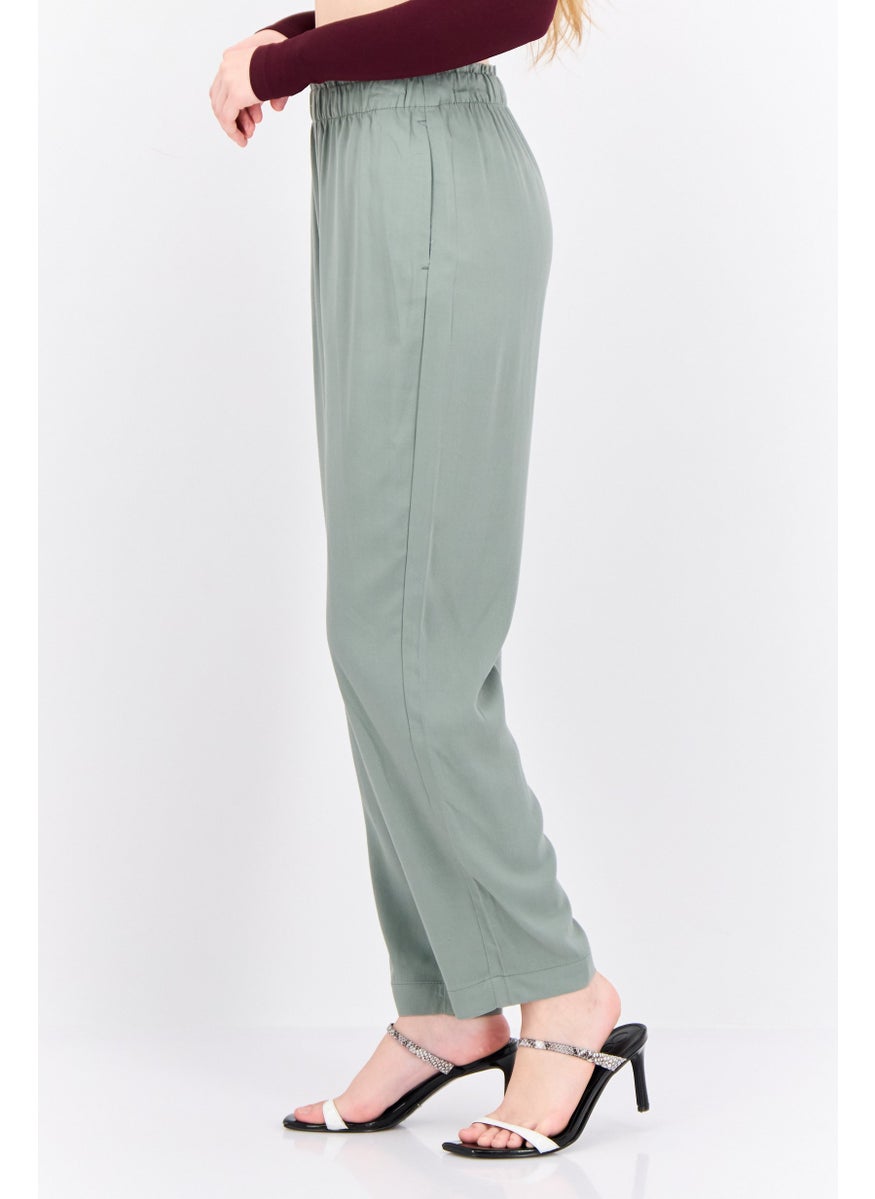 MANGO Women Regular Fit Plain Straight Leg Pants, Dusty Olive  - Image 2