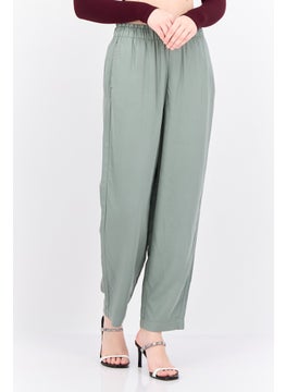 MANGO Women Regular Fit Plain Straight Leg Pants, Dusty Olive  - Image 1