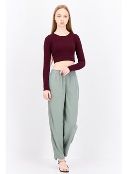 MANGO Women Regular Fit Plain Straight Leg Pants, Dusty Olive  - Image 4