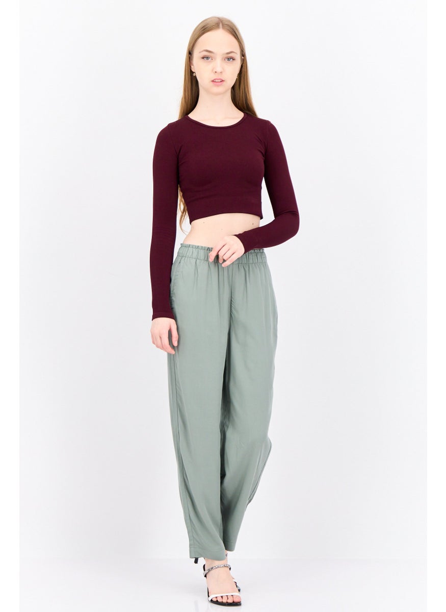 MANGO Women Regular Fit Plain Straight Leg Pants, Dusty Olive  - Image 4