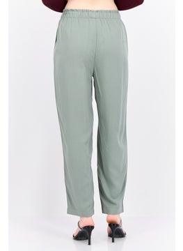 MANGO Women Regular Fit Plain Straight Leg Pants, Dusty Olive  - Image 3