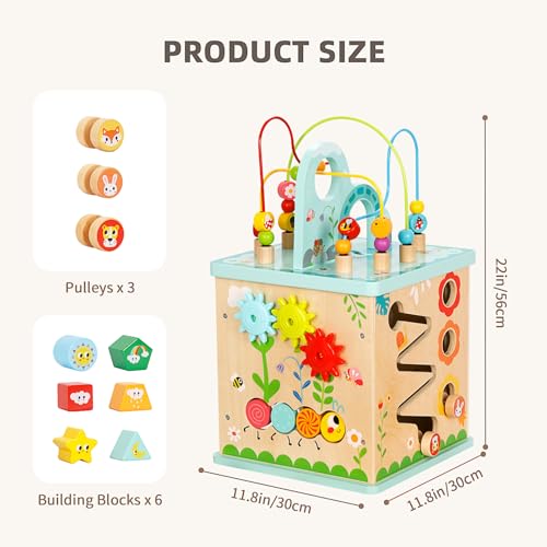 OOOK Allinone Activity Center 5 in 1 Baby Activity Table with Gear Game Kids Sensory Table Play Cube with Montessori Calendar Bead Maze Shape Sorter Ball Drop and More - Image 5