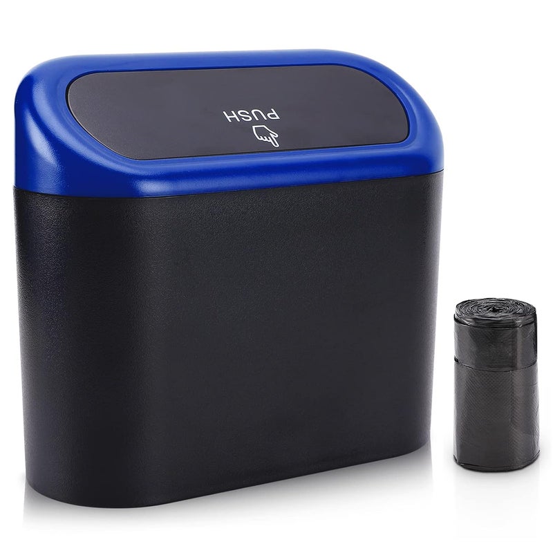 accmor Car Trash Can with Lid, Vehicle Trash Bin Car Dustbin Garbage Organizer Holder with Trash Bag, Portable Hanging Mini Wastebasket Bin Trash Container for Auto Cars, Home, Office (Blue) - Image 1