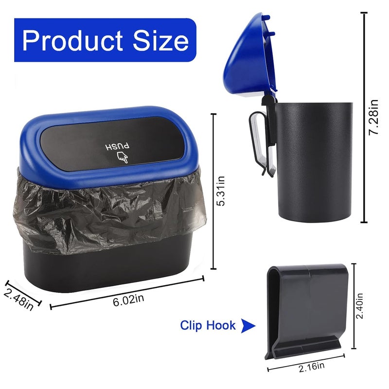 accmor Car Trash Can with Lid, Vehicle Trash Bin Car Dustbin Garbage Organizer Holder with Trash Bag, Portable Hanging Mini Wastebasket Bin Trash Container for Auto Cars, Home, Office (Blue) - Image 2