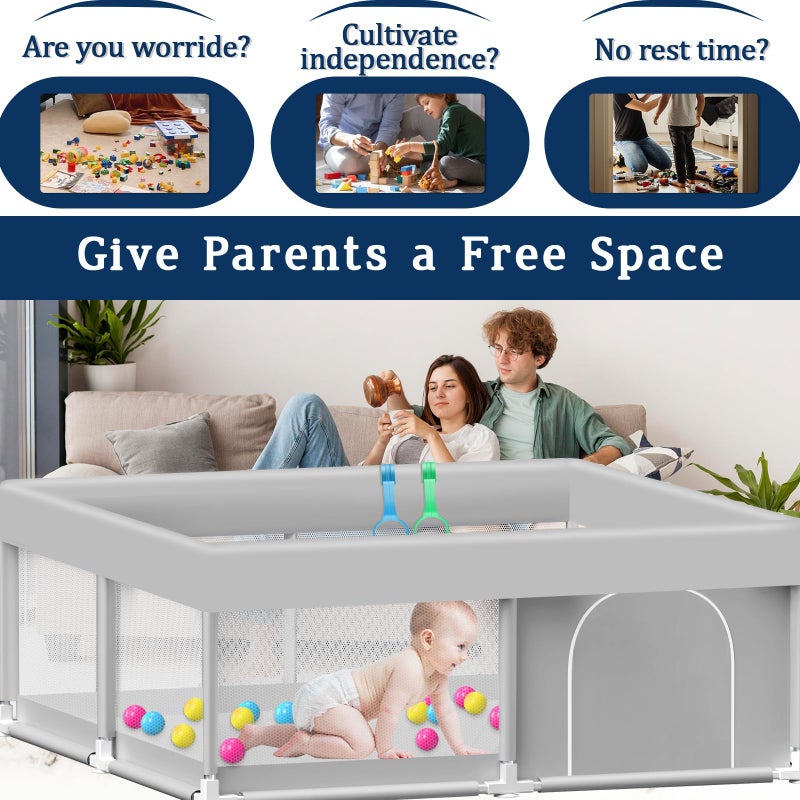 Jaobeem Baby Playpen with Balls and Pull Rings, 50x50 Inch Playpen for Babies and Toddlers Baby Playpen Fence Playard Activity Center, Without MAT Included - Image 2