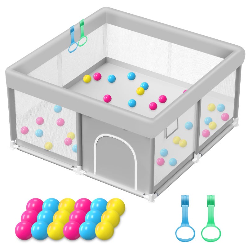 Jaobeem Baby Playpen with Balls and Pull Rings, 50x50 Inch Playpen for Babies and Toddlers Baby Playpen Fence Playard Activity Center, Without MAT Included - Image 1