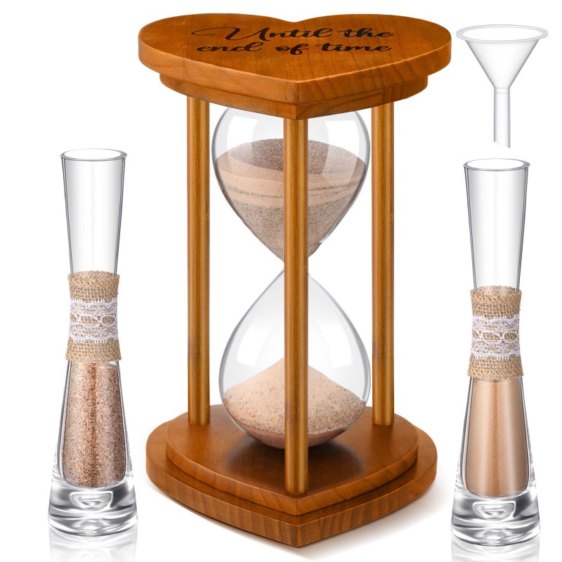 Anglechic Unity Sand for Wedding Ceremony Set Include Wooden Unity Hour Glass 2 Vase 2 Bag Sand 1 Funnel for Wedding Engagement Anniversary Table DecorationsBrownFarmhouse - Image 2