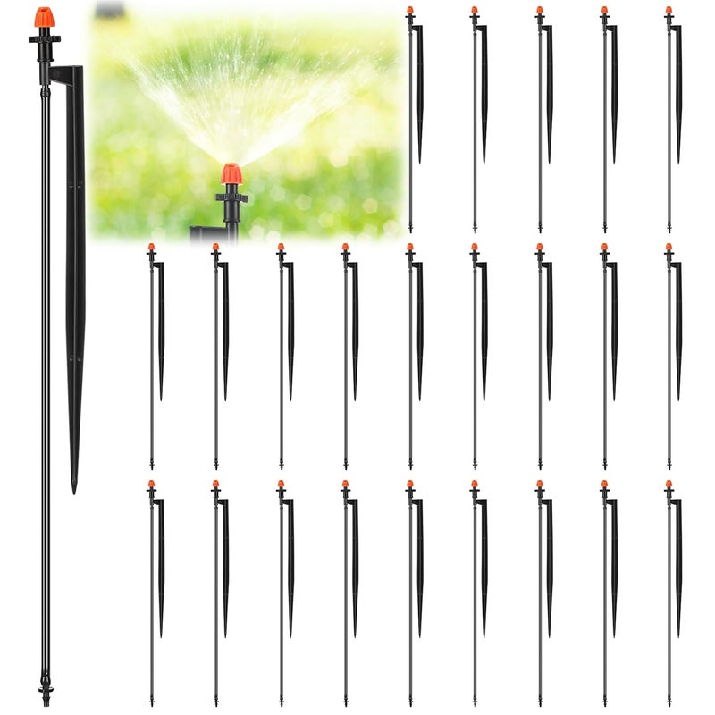 Geelin 25 Pcs Drip Spray Emitters, Micro Sprinkler Heads with Stake, 90 Degree Sprinkler Nozzle with 1/4" Drip Irrigation Tubing for Garden Irrigation System - Image 1