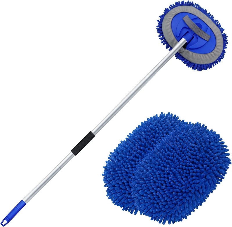 Innhom 63'' Car Wash Brush with Chenille Replacement Head - Long Handle Cleaning Tool for Cars, SUVs, Trucks, and Household - Image 1