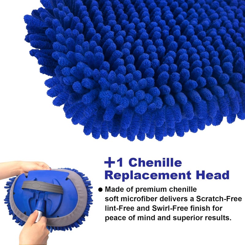 Innhom 63'' Car Wash Brush with Chenille Replacement Head - Long Handle Cleaning Tool for Cars, SUVs, Trucks, and Household - Image 5