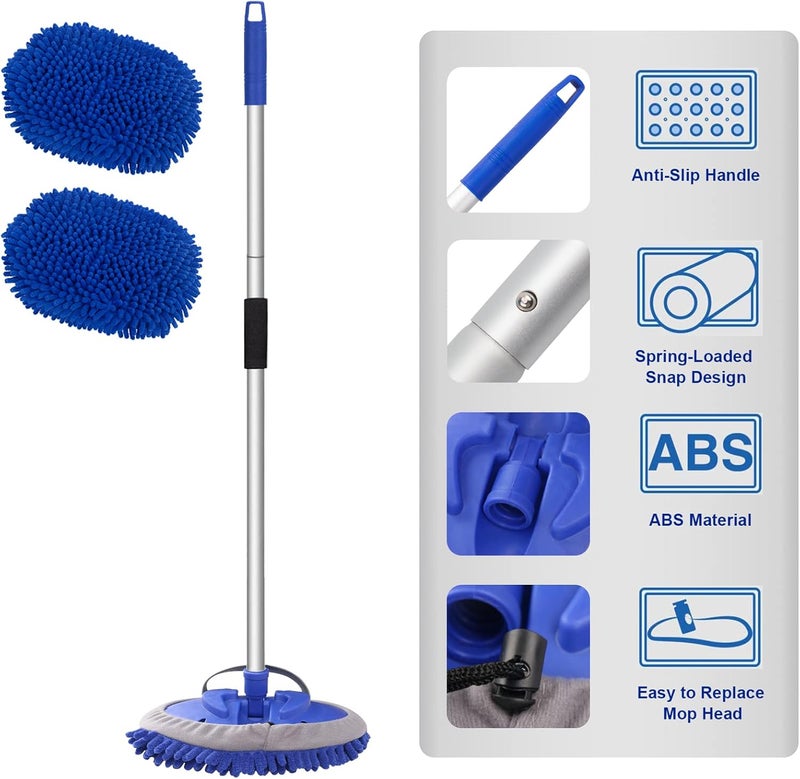 Innhom 63'' Car Wash Brush with Chenille Replacement Head - Long Handle Cleaning Tool for Cars, SUVs, Trucks, and Household - Image 2