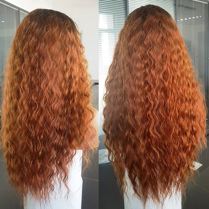 ANDRIA 13x4 HD Transparent Lace Front Wigs 26 Inch Honey Brown Curly Pre-Plucked Glueless Hair with Baby Hairs Ombre Red Brown 200% Density Deep Wave Wigs For Black Woman - Image 3