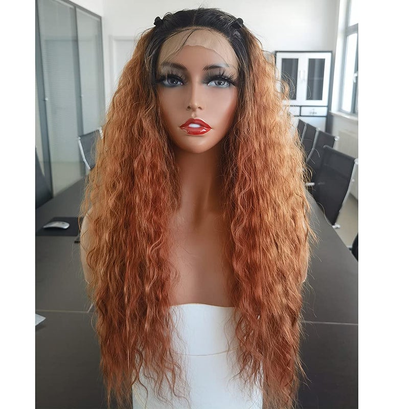 ANDRIA 13x4 HD Transparent Lace Front Wigs 26 Inch Honey Brown Curly Pre-Plucked Glueless Hair with Baby Hairs Ombre Red Brown 200% Density Deep Wave Wigs For Black Woman - Image 2