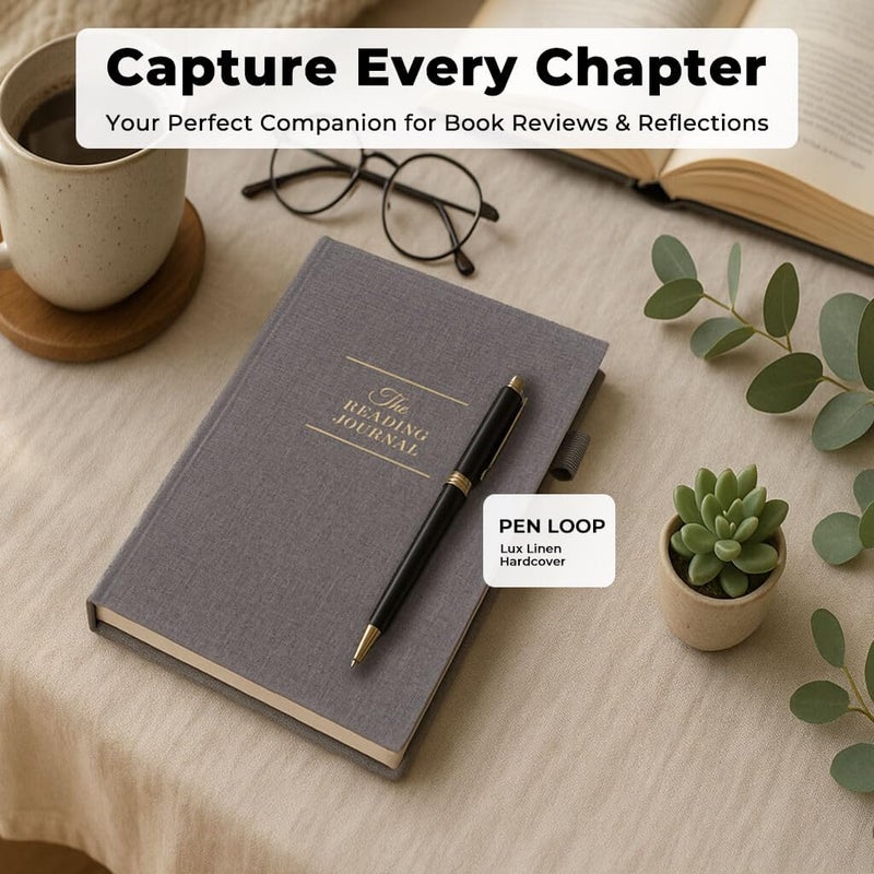 JXSELECT Elegant Reading Journal - 60 Book Reviews Logbook with Pen Holder & Back Pocket - Track Your Reading Progress - Ideal Gift for Book Lovers & Avid Readers (Grey) - Image 2