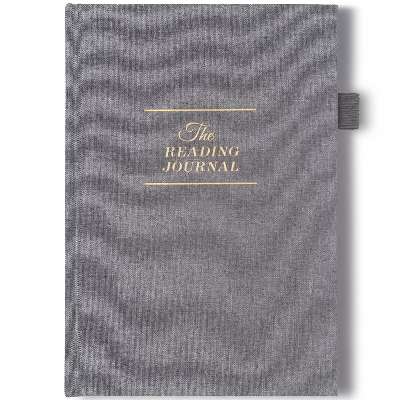 JXSELECT Elegant Reading Journal - 60 Book Reviews Logbook with Pen Holder & Back Pocket - Track Your Reading Progress - Ideal Gift for Book Lovers & Avid Readers (Grey) - Image 1