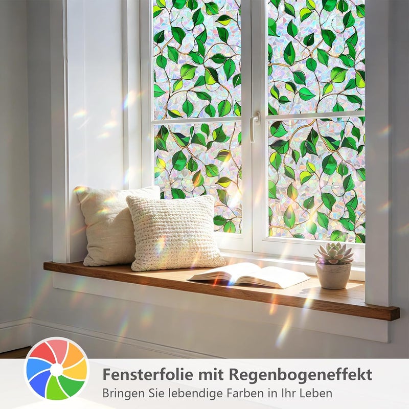 NINETREX Window Tinting Film Green Leaf Pattern Window Film Adhesive Window Film with UV Protection and Decorative Surface for Living Rooms, Kitchens and Bedrooms (44.5x200cm) - Image 2
