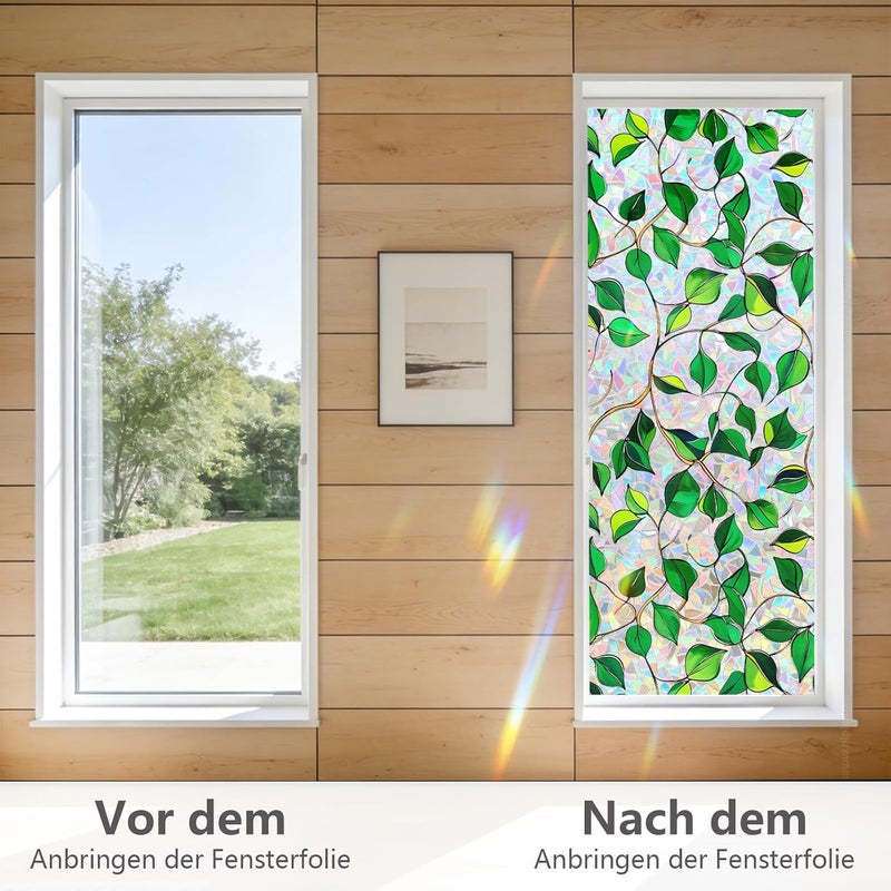 NINETREX Window Tinting Film Green Leaf Pattern Window Film Adhesive Window Film with UV Protection and Decorative Surface for Living Rooms, Kitchens and Bedrooms (44.5x200cm) - Image 3