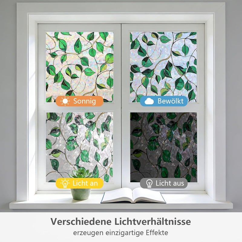 NINETREX Window Tinting Film Green Leaf Pattern Window Film Adhesive Window Film with UV Protection and Decorative Surface for Living Rooms, Kitchens and Bedrooms (44.5x200cm) - Image 4