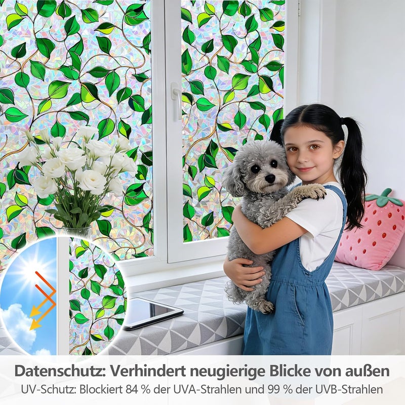 NINETREX Window Tinting Film Green Leaf Pattern Window Film Adhesive Window Film with UV Protection and Decorative Surface for Living Rooms, Kitchens and Bedrooms (44.5x200cm) - Image 5