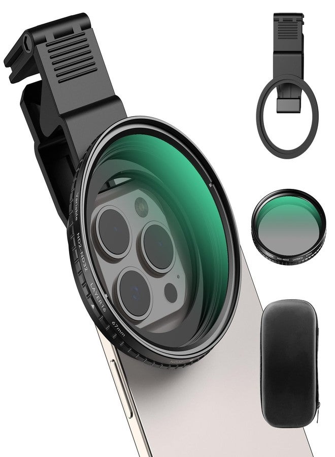 APEXEL 67mm Variable ND2-ND32 ND Filter for iPhone/DSLR Neutral Density Filter for iPhone Camera Lens 16 15 14 13 12 Pro Max Samsung Galaxy Huawei with Adapter Ring, Universal Clip, Cold Shoe - Image 1