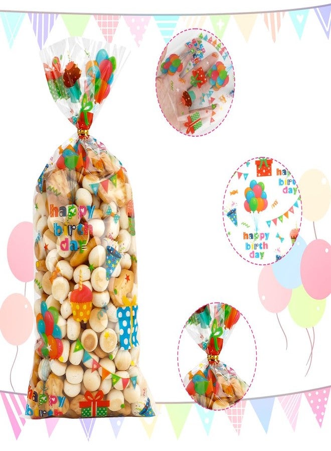 eowqeiur 100 PCS Happy Birthday Cellophane Treat Bags(5x11 Inch with Ties Colorful Plastic Goodie Candy Cookie Goody Loot Gifts Bags Bulk Pouches for Birthday Party Favors Supplies Decorations for Kids - Image 3