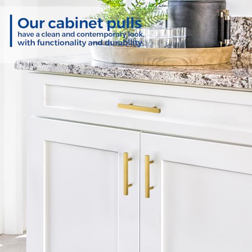 JOY DECOR 10 Pack 312 Inch Brushed Brass Square Cabinet Handles Stainless Steel Cabinet Hardware Pulls for Kitchen and Drawers with 6 Inch Overall Length - Image 3