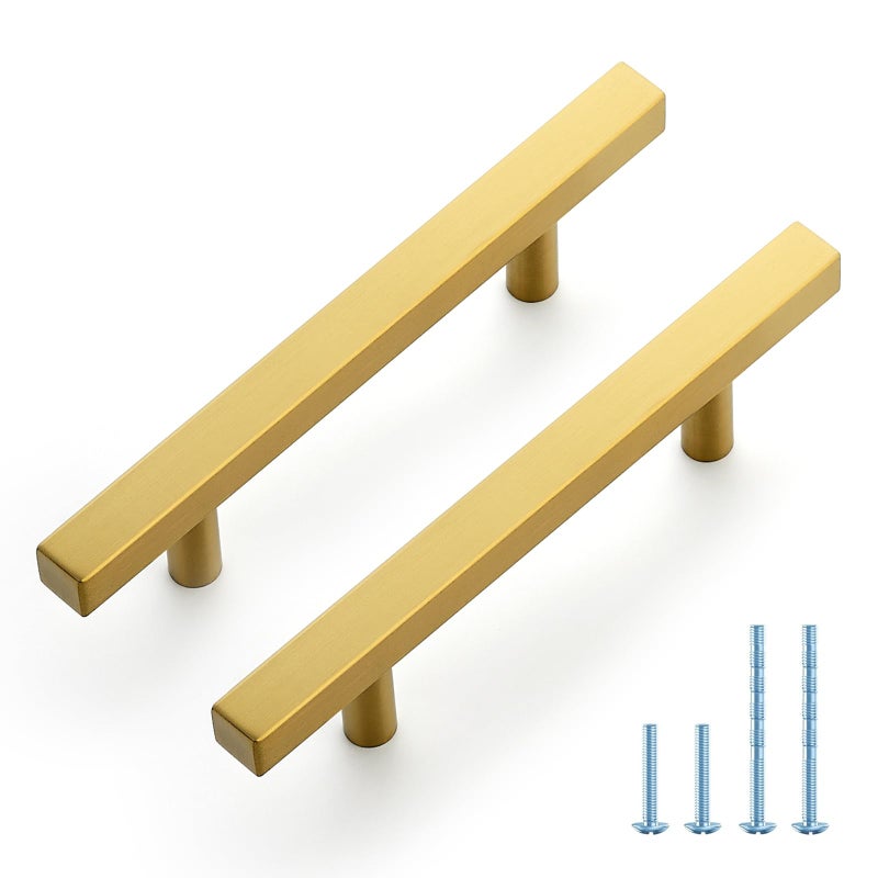 JOY DECOR 10 Pack 312 Inch Brushed Brass Square Cabinet Handles Stainless Steel Cabinet Hardware Pulls for Kitchen and Drawers with 6 Inch Overall Length - Image 2