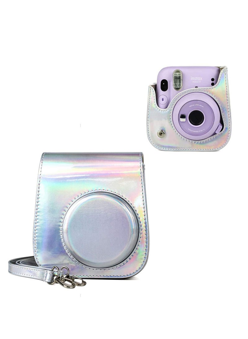 Protective Camera Case Compatible with Fujifilm Instax Mini 11 Instant Camera Bag/PU Leather Fashion Beautiful Painting Pattern Instax Camera Cover w/Removable Strap Pocket (Shiny Silver) - Image 2