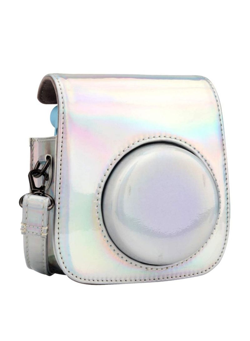 Protective Camera Case Compatible with Fujifilm Instax Mini 11 Instant Camera Bag/PU Leather Fashion Beautiful Painting Pattern Instax Camera Cover w/Removable Strap Pocket (Shiny Silver) - Image 1