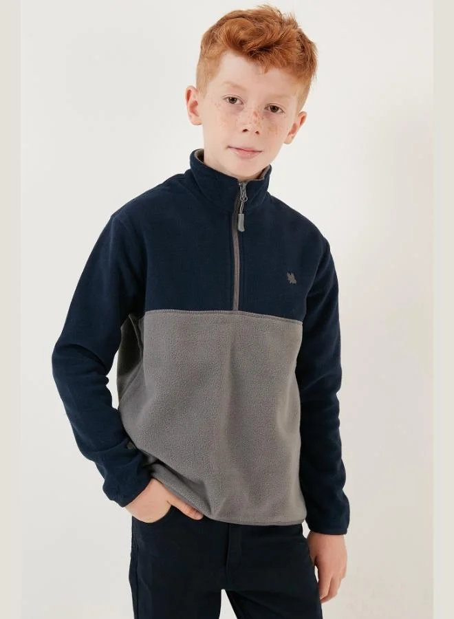 Lela Lela Soft Texture Half Zipper Color Block Stand Collar Polar Unisex Child POLAR 5905004