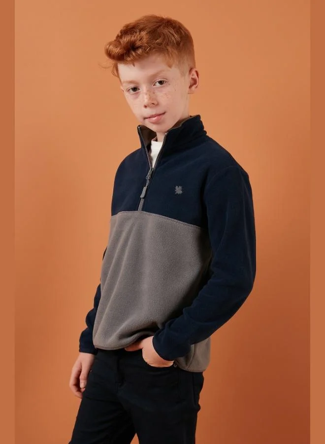 Lela Lela Soft Texture Half Zipper Color Block Stand Collar Polar Unisex Child POLAR 5905004