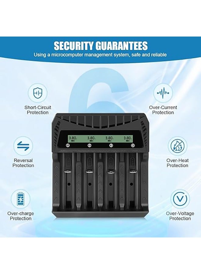 Universal 18650 Battery Charger, 4-Slot Fast USB-C Charger with LCD Display, Supports 21700, 26650, 14500, 16340, AA, AAA Rechargeable Batteries, Smart Battery Management for Home & Travel - Image 4