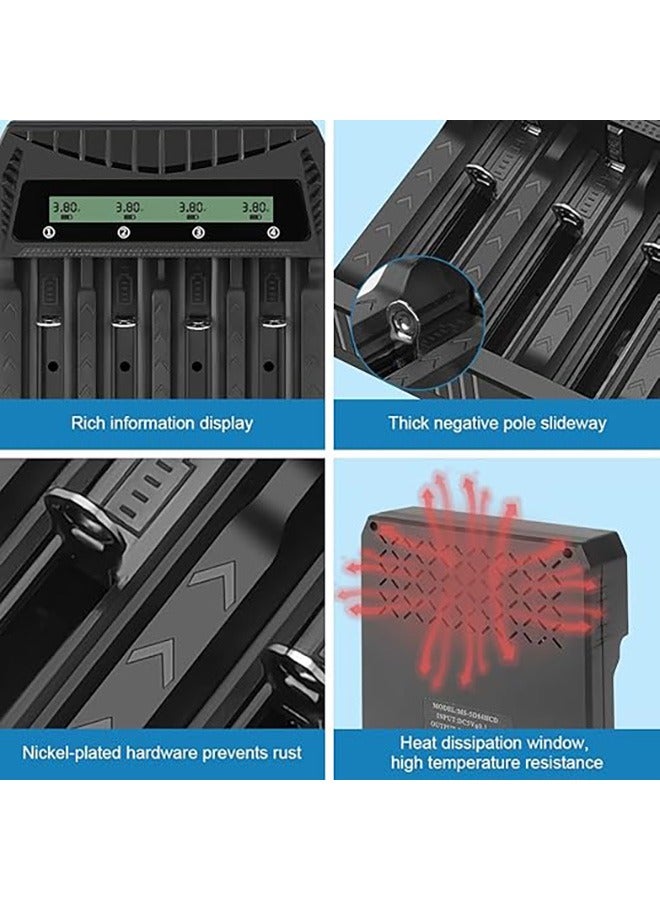 Universal 18650 Battery Charger, 4-Slot Fast USB-C Charger with LCD Display, Supports 21700, 26650, 14500, 16340, AA, AAA Rechargeable Batteries, Smart Battery Management for Home & Travel - Image 5