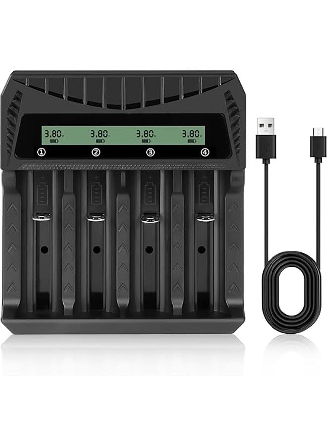 Universal 18650 Battery Charger, 4-Slot Fast USB-C Charger with LCD Display, Supports 21700, 26650, 14500, 16340, AA, AAA Rechargeable Batteries, Smart Battery Management for Home & Travel - Image 1