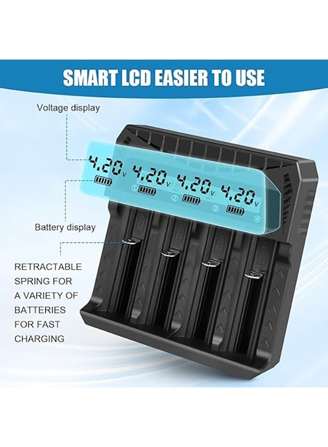 Universal 18650 Battery Charger, 4-Slot Fast USB-C Charger with LCD Display, Supports 21700, 26650, 14500, 16340, AA, AAA Rechargeable Batteries, Smart Battery Management for Home & Travel - Image 3