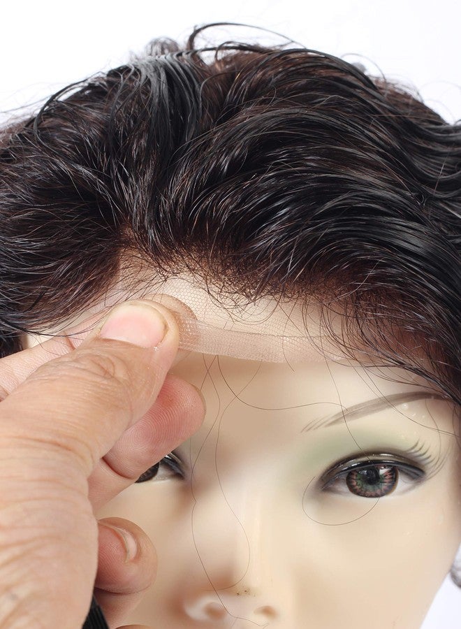 ريتزكارت باروكة شعر بشري أوروبي بكر من ريتزكارت، مقاس 9x6، مصنوعة من الدانتيل الفرنسي، مع غطاء شعر من الدانتيل الناعم الرقيق، لون بني داكن، أسود. - Image 5