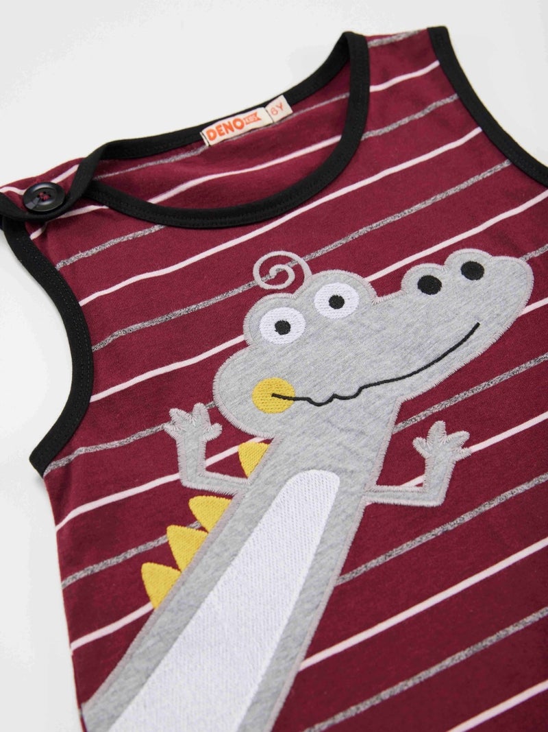 Denokids Funny Crocodile Boy Cotton Claret Red Overalls  - Image 5