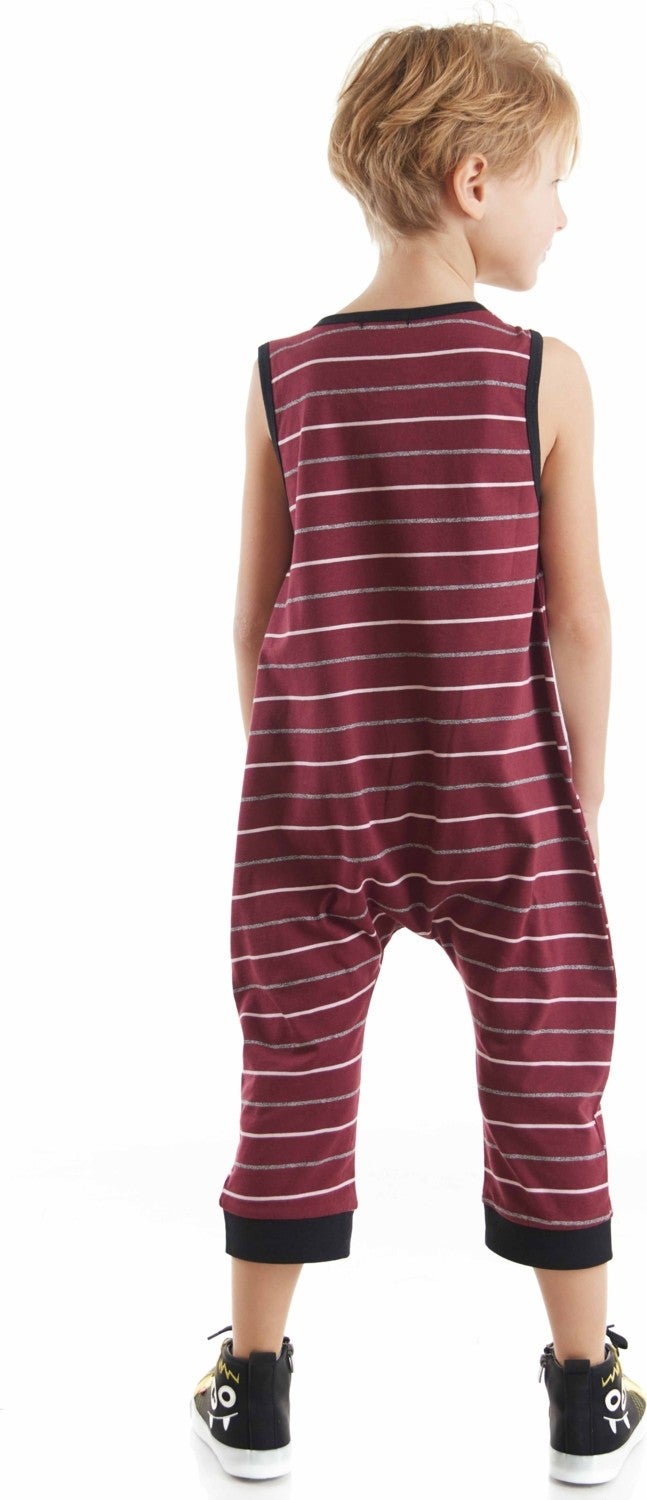 Denokids Funny Crocodile Boy Cotton Claret Red Overalls  - Image 2