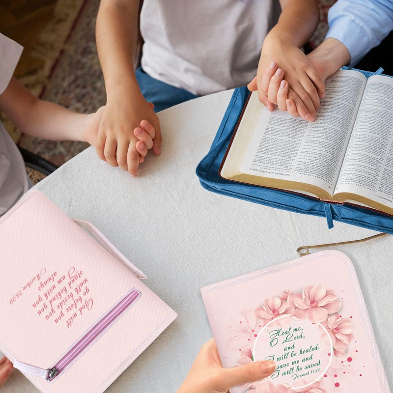DEHITE Bible Cover Case for Women â€” Bible Cover for Women â€“ Fits Book 10.1 x 7 x 1.9 in â€“ Pen Slots â€“ Zippered Pocket â€“ Premium Fabric â€“ Pink Floral Holder Christian Gift Accessories - Image 3