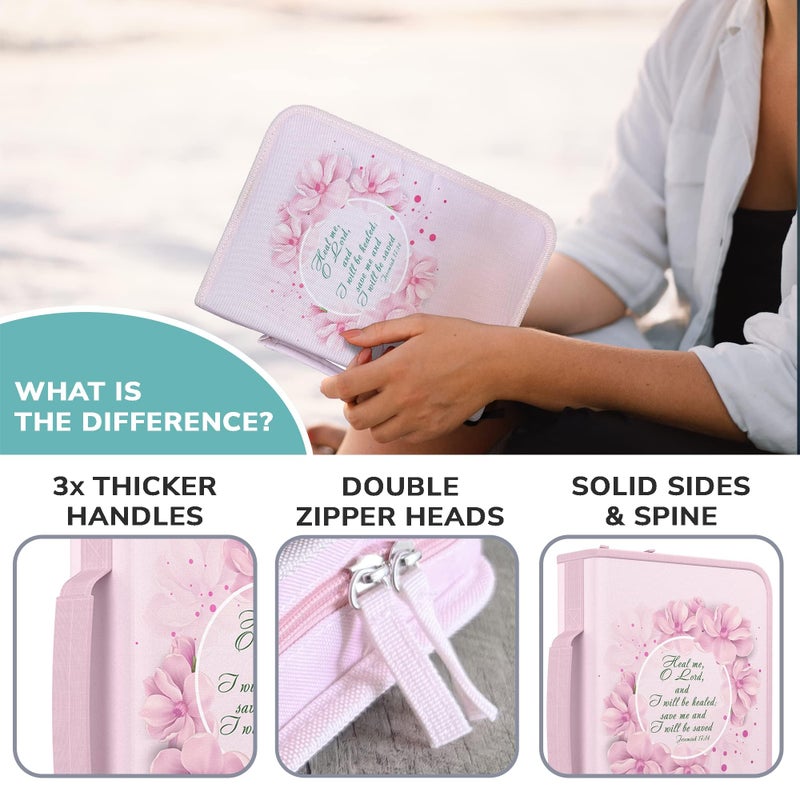 DEHITE Bible Cover Case for Women â€” Bible Cover for Women â€“ Fits Book 10.1 x 7 x 1.9 in â€“ Pen Slots â€“ Zippered Pocket â€“ Premium Fabric â€“ Pink Floral Holder Christian Gift Accessories - Image 4