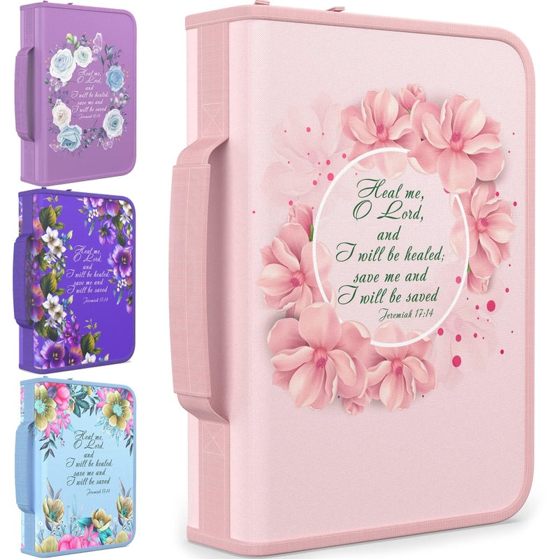 DEHITE Bible Cover Case for Women â€” Bible Cover for Women â€“ Fits Book 10.1 x 7 x 1.9 in â€“ Pen Slots â€“ Zippered Pocket â€“ Premium Fabric â€“ Pink Floral Holder Christian Gift Accessories - Image 1