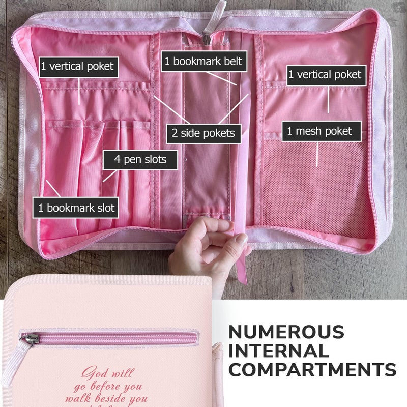 DEHITE Bible Cover Case for Women â€” Bible Cover for Women â€“ Fits Book 10.1 x 7 x 1.9 in â€“ Pen Slots â€“ Zippered Pocket â€“ Premium Fabric â€“ Pink Floral Holder Christian Gift Accessories - Image 5