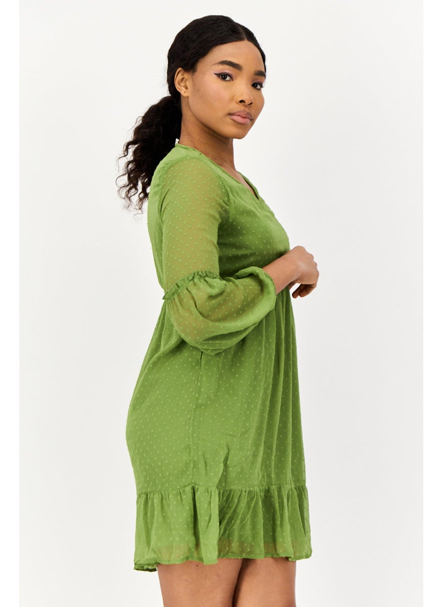 ONLY Women Textured Mini Dress, Green  - Image 2