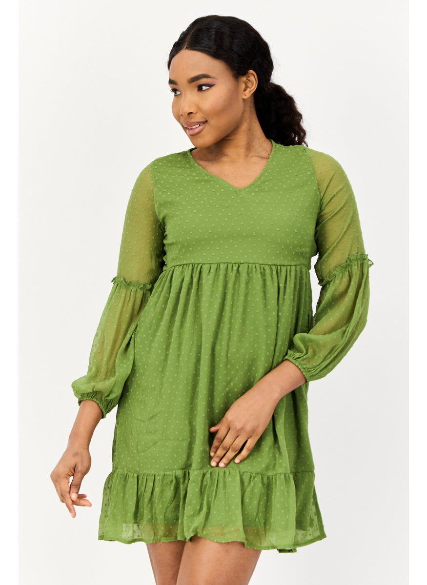 ONLY Women Textured Mini Dress, Green  - Image 1