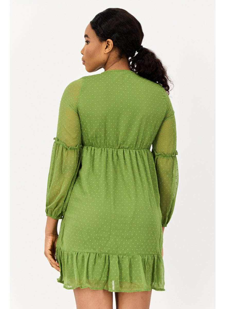 ONLY Women Textured Mini Dress, Green  - Image 3